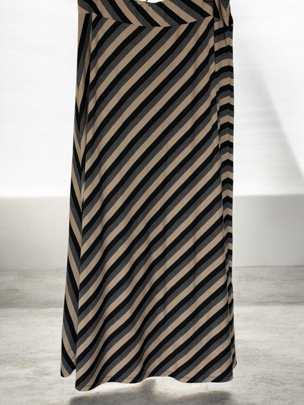 JohnPaulRichard Black and Tan Diagonal Stripe Maxi Skirt